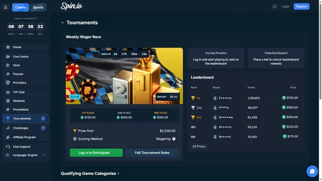 spin.io casino tournaments