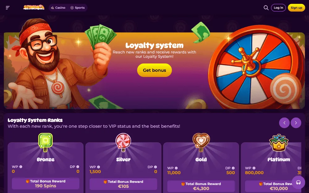 spinania casino loyalty system icon