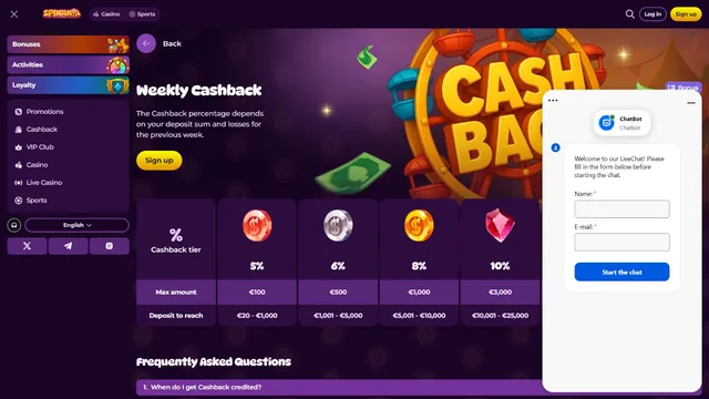 spinania casino support