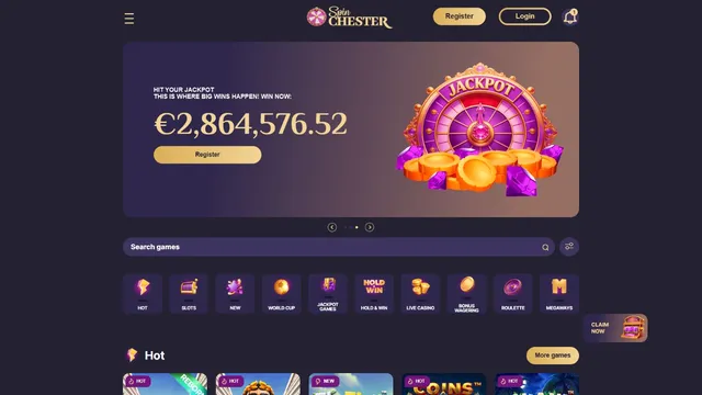spinchester casino website screen