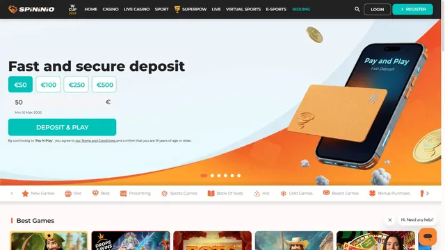 spininio casino website screen