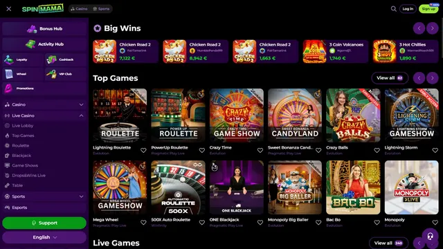 spinmama casino live games