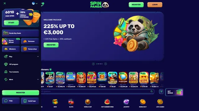 spinpanda casino website screen