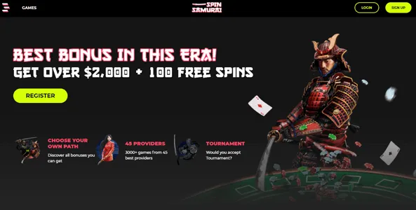 spinsamurai casino website screen