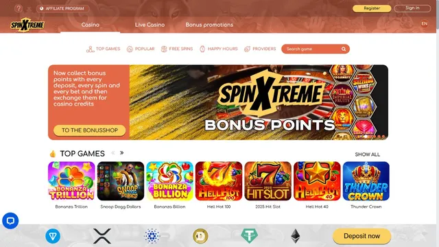 spinxtreme casino website screen