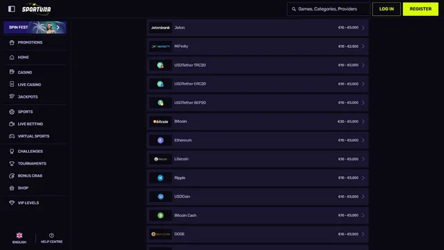 sportuna casino deposit