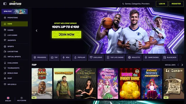 sportuna casino website screen
