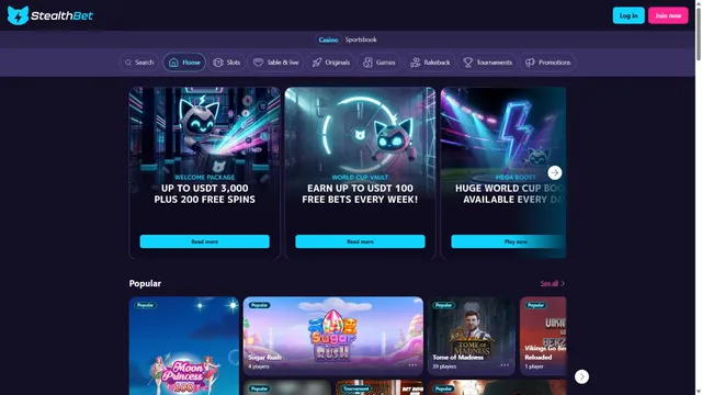 stealthbet casino website screen