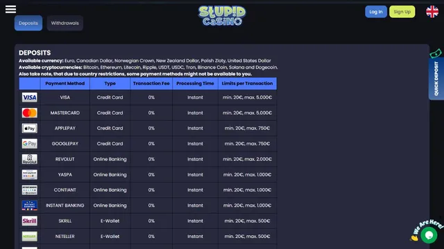 stupid casino deposit