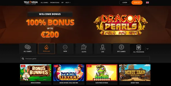 televega casino website screen