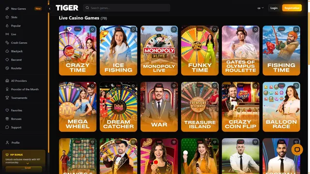 tiger casino live games