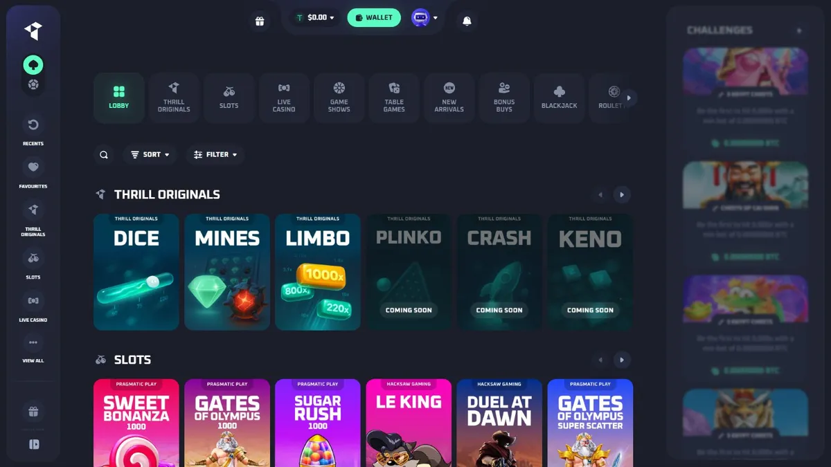 thrill casino website screen