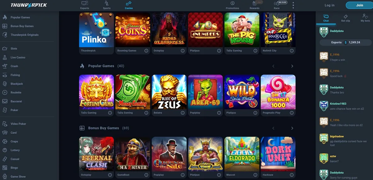 thunderpick casino screen