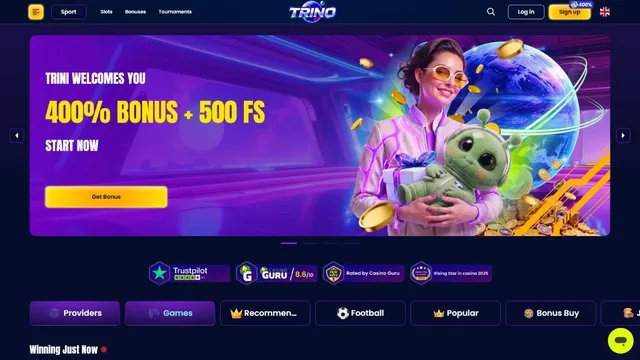trino casino website screen