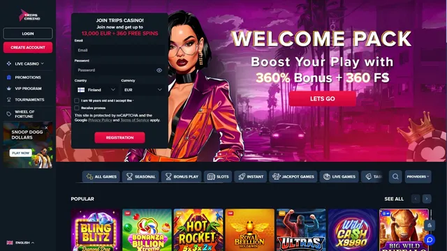trips casino website screen