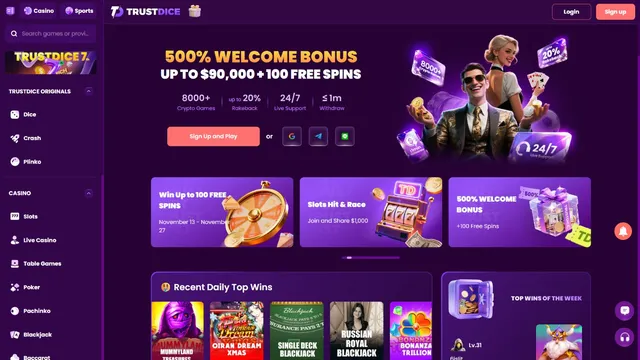 trustdice casino website screen