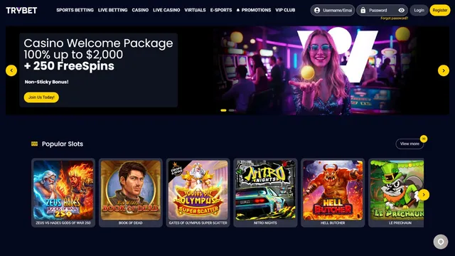 trybet casino website screen