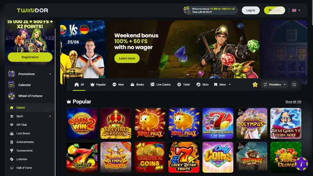 twindor casino website screen