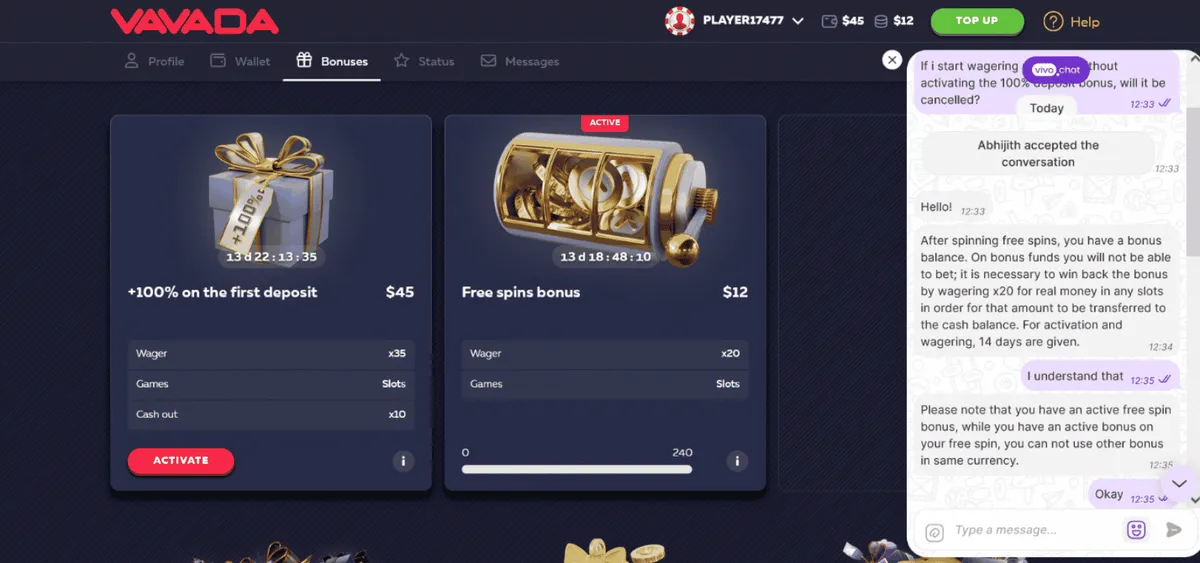 vavada casino customer support icon