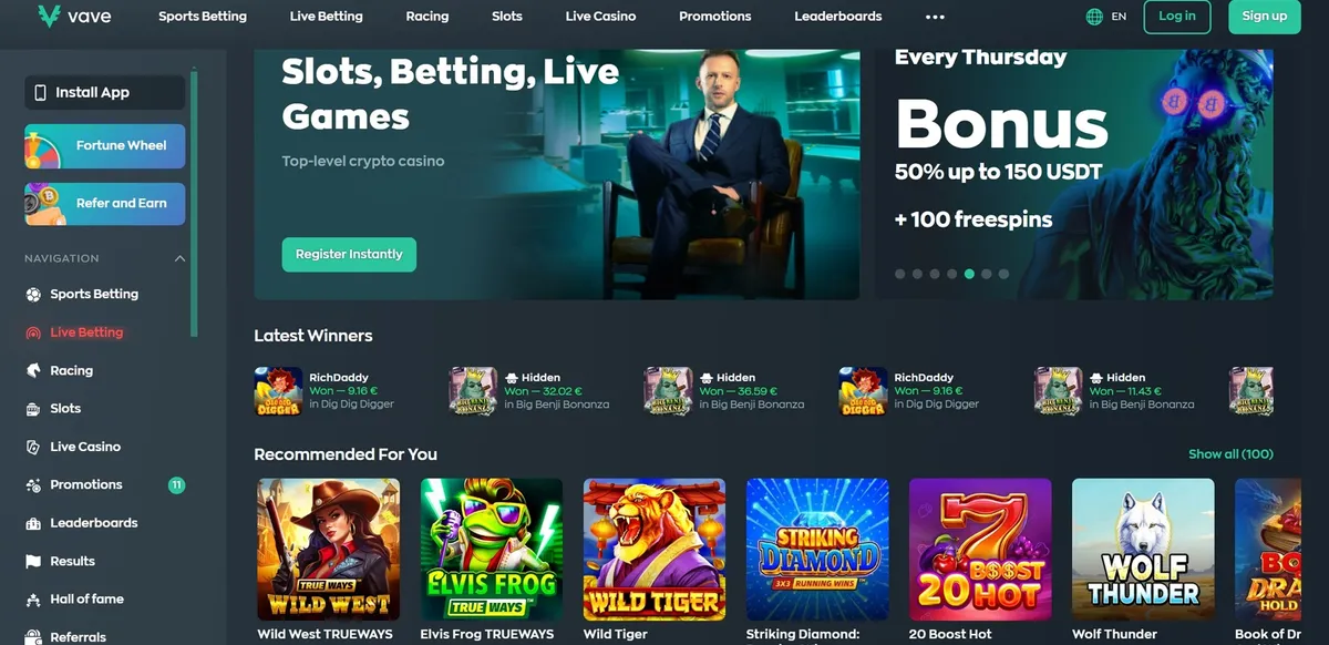 vave casino screen