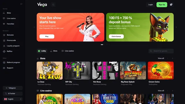 vega bet casino website screen