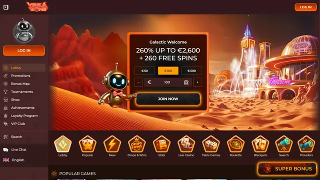 vegazone casino website screen