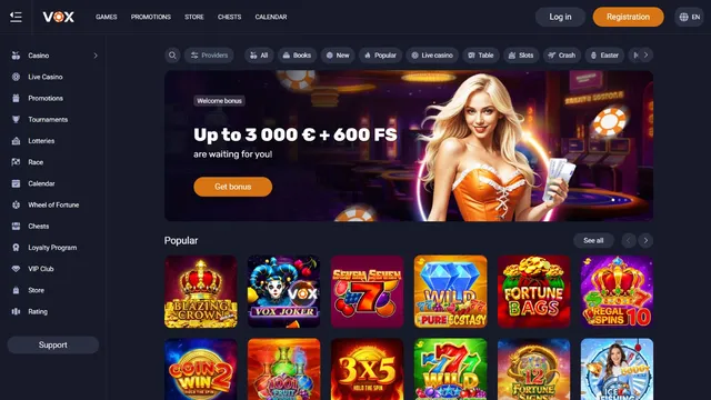 vox casino website screen