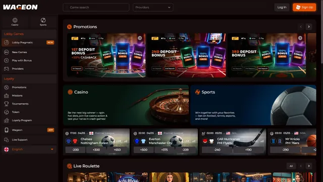 wageon casino website screen