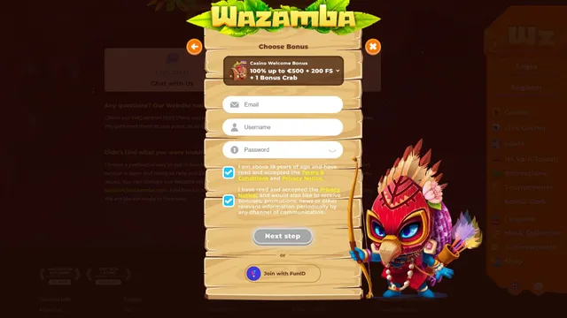 wazamba casino registration