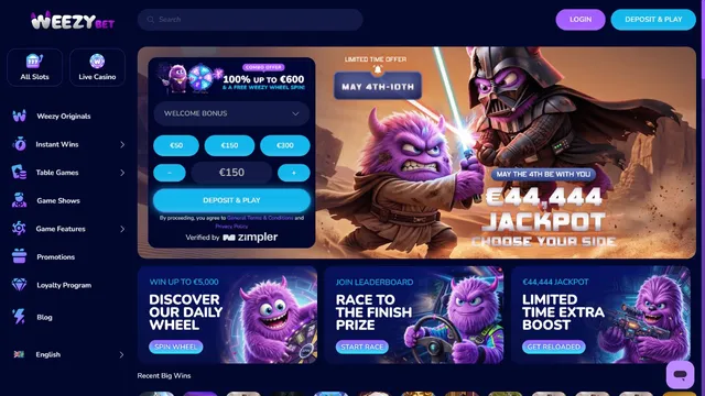 weezybet casino website screen