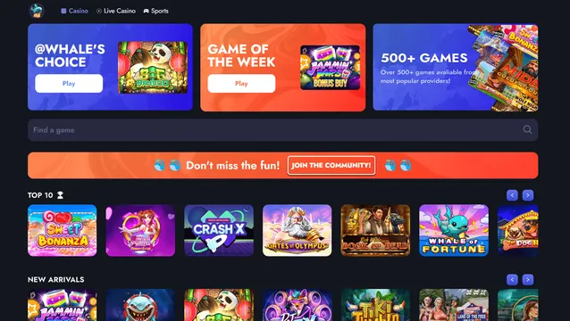whale casino web screenshot