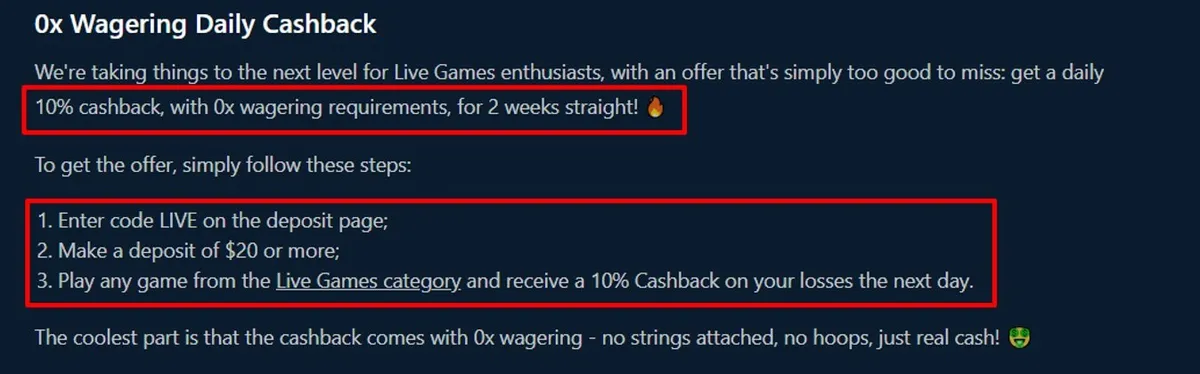 wild.io casino cashback terms