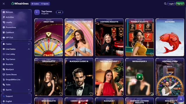 winairlines casino live games