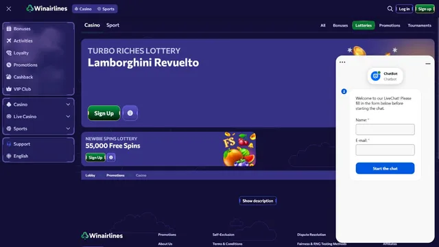 winairlines casino support