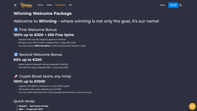 winning casino welcome bonus