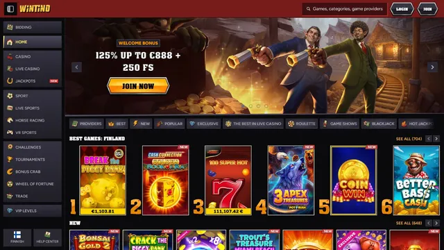 wintino casino website screen