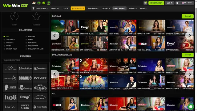 winwinbet casino live games
