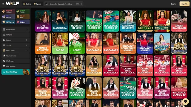 wolf io casino live games