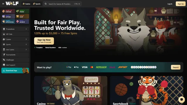 wolf io casino website screen