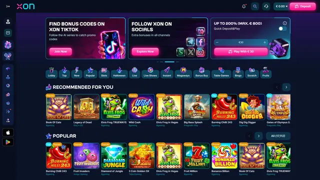 xon bet casino website screen